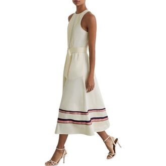 Reiss Sara Pleat Belted A-Line Dress in Cream at Nordstrom, Size 12 Us