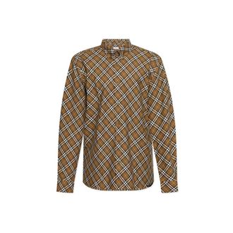 Burberry Brown Cotton Pattern Mens Shirt