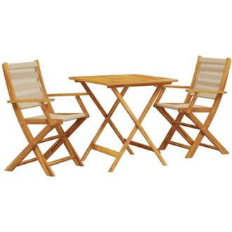 vidaXL Vidaxl Juego De Bistro De 3 Piezas Polipropileno Y Madera Maciza Beige