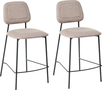 Beliani Beliani - Conjunto De 2 Sillas De Comedor Tapizadas Con Asiento De Lino Sint&eacute;tico Base De Hierro Negro Gris Pardo Duette