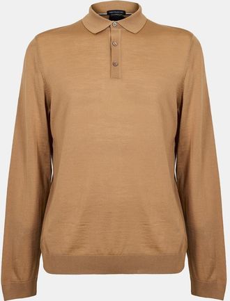 HUGO BOSS Mens Lancione Long Sleeve Polo in Medium Beige - Size X-Large