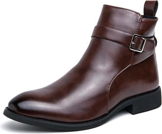 Generic Mens Leather Boots Buckle Strap Formal Dress Business Casual Motorcycle Zip Ankle Boot For Men (Brown,11.5)
