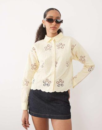 River Island Camicia in pizzo traforata gialla-Giallo