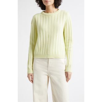 Johnstons of Elgin Lecht Cashmere Rib Crewneck Sweater in Citron at Nordstrom, Size X-Small