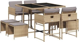 vidaXL Set Comedor De Jard&iacute;n 9 Pzas Con Cojines Rat&aacute;n Sint&eacute;tico Beige Vidaxl