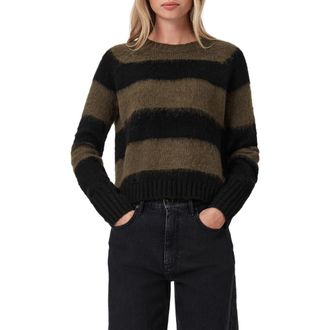 AllSaints Lou Brushed Stripe Sweater in Black/Green at Nordstrom Rack, Size X-Small