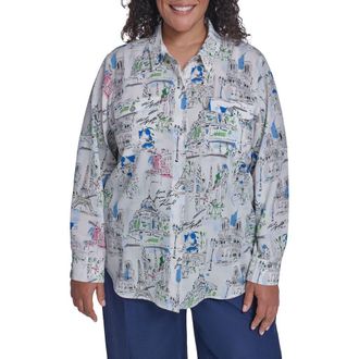 Karl Lagerfeld Oversize Printed Button-Up Shirt in Soft White Multi at Nordstrom, Size 1X