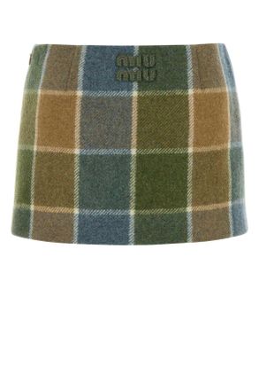 Miu Miu Womens Embroidered Wool Mini Skirt Cammelloavio Gonne