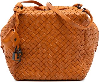 Bottega Veneta Pre-owned Womens Nappa Intrecciato Cube Crossbody - Tan Leather - One Size