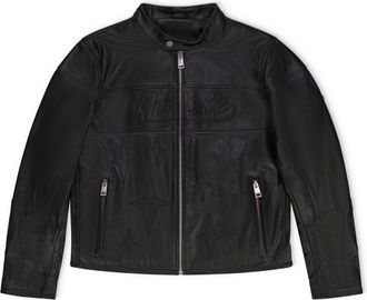 Purple Black Leather Zip Moto Jacket