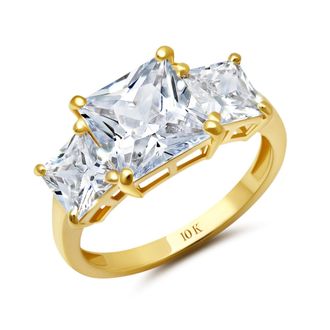 MAX + STONE 10k Yellow or White Gold 4 1/2 Carat Princess Cut Cubic Zirconia 3 Stone Ring