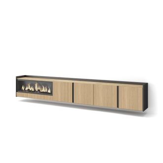 Skraut Home Skraut Home - Mueble Tv, Televisi&oacute;n, Muebles De Sal&oacute;n, Almacenaje, 315x35x50cm, Para Tv Hasta 80, Chimenea El&eacute;ctrica Xxl, Colgado, Suspendido, Estilo 