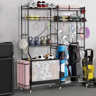 Costway Costway Sports Equipment Organizer Metal Ball Storage Rack Golf Bag Holder in Black