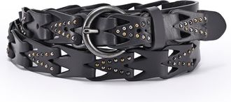 OLD TREND Oranda Genuine Leather Woven Studded Statement Belt in Grey at Nordstrom, Size Medium