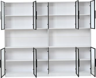 STILVORA Vitrina Con 12 Puertas, Iluminaci&oacute;n Led Y Puertas De Cristal, Armario De Almacenaje Para Sal&oacute;n En Mdf, Blanco, 240&times;34&times;200 Cm