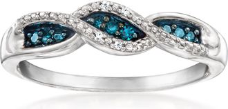 Ross-Simons White and Blue Diamond Twisted Ring in Sterling Silver