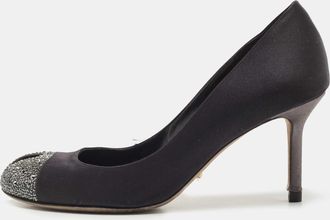 Sergio Rossi Black Satin Crystal Embellished Cap Toe Pumps