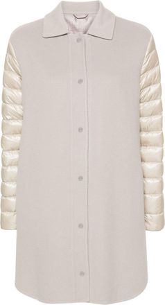 Herno panelled puffer coat - women - Polyamide/Polyamide/Virgin Wool/Acetate/Polyester/Goose Down/Goose Feather - 46 - Neutrals