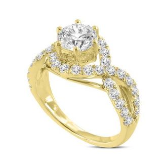 LuvMyJewelry Ondine 14K Yellow Gold Round Cut Lab Grown Diamond Spiral Halo Engagement Ring - 2.0 Ct at Nordstrom, Size 7