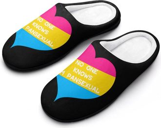 Generic No One Knows IM Pansexual Slippers Men Winter Warm Cotton Anti-Slip Indoor Slip-Ons House Shoes
