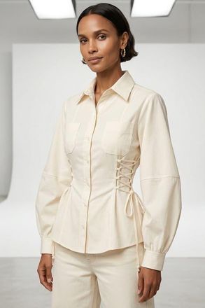 Exquise Arcene Fitted Waist Balloon Sleeve Shirt in Cream at Nordstrom, Size X-Large