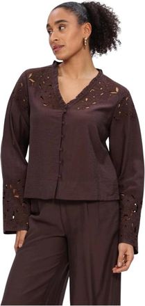 Object Objlisa YUI L/S RE V-Neck Top - Dames - Blouses - Bruin - XS - Overhemden