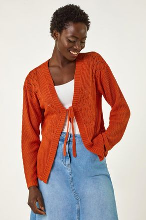 Roman Textured Tie Front Knit Cardigan
