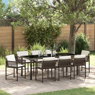 vidaXL Garden Dining Set 9 pcs Brown Poly Rattan vidaXL