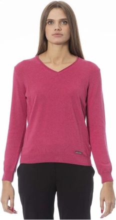 Baldinini Fuchsia Cashmere V-Neck Sweater - Dames - V-hals truien - Roze - XL - Kasjmier - Truien & Vesten