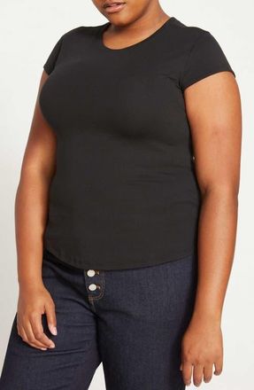 Universal Standard Ashley Cap Sleeve Cotton T-Shirt in Black at Nordstrom, Size Medium
