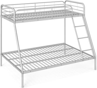 Costway 198 x 141 x 160cm Metal Bunk Bed with Ladder wSafety Guardrail-Silver