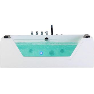 Beliani Beliani - Ba&ntilde;era De Hidromasaje Blanco Plata Con Led De Acr&iacute;lico Sanitario Y Vidrio Individual 150 X 71 Cm Samana