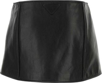 Prada Womens Black Leather Mini Skirt Nero Gonne