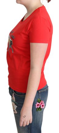 Moschino Womens Red Cotton Come Play 4 Us Print Tops Blouse T-Shirt