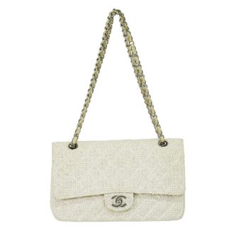 Chanel Timeless - Classic Double Flap Bag Quilted Tweed White Tweed Handbag (Pre-Owned)