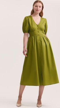 Finery Addison Cotton Midi Tea Dress in Light Green at Nordstrom, Size 16