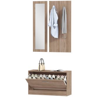 HOMCOM Homcom - Set Da Ingresso Con Panca Scarpiera, Specchio E Appendiabiti Legno
