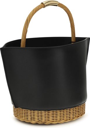 sacai Womens Handbag Leather And Rattan Black Calf Shoulder Bags