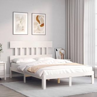 Berkfield Home Beautiful Bed Frame with Headboard White 140x200 cm Solid Wood