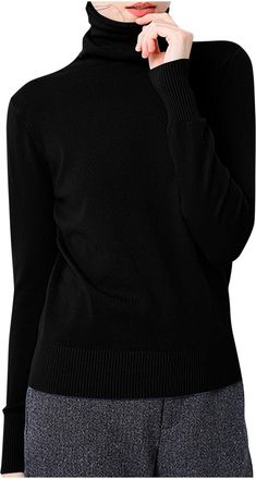 Generic Ladies Turtleneck Sweaters Cozy Warm Cashmere Jumper Soft Long Sleeve Knitted Jumper Tops Casual Plain Sweaters Black