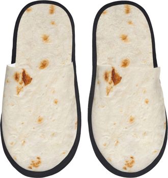 Generic Slippers For Women Pita Tortilla Print Ladies House Slippers Casual Lining Home Shoes, For Hotel, Travel, Indoor Outdoor, M