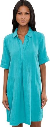 Mod-o-doc Gauze 1/2 Sleeve Swing Shirtdress Womens Dress Aqua Mist : LG (US 12-14), Cotton