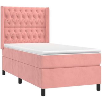 vidaXL Cama Box Spring Colch&oacute;n Y Led Terciopelo Rosa 90x190 Cm Vidaxl