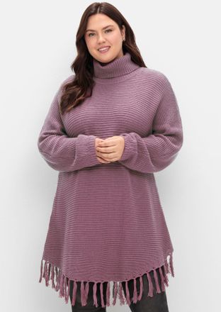Sheego Strickponcho SHEEGO Strickpullover, Damen, Gr. 44/46, mauve, 50% Baumwolle, 50% Polyacryl, unifarben, Pullover Strickponcho