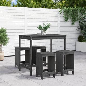 vidaXL Set De Mesa Y Taburetes Altos Jard&iacute;n 5 Piezas Madera Pino Gris Vidaxl