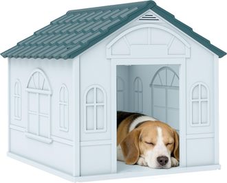 OEM Casa Para Perros Con Imitaci&oacute;n De Ventana Y Tejas Para Perros Medianos 65x75,7x63 Cm Azul Verdoso Y Blanco