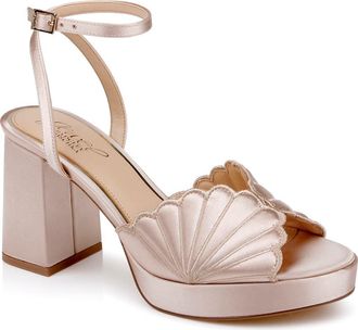 Badgley Mischka Paola Ankle Strap Platform Sandal in Dark Beige Satin at Nordstrom, Size 8.5