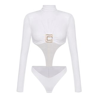 Elisabetta Franchi Body van jerseystof met juweellogo - Dames - Tops - Wit - Maat: XS Jersey