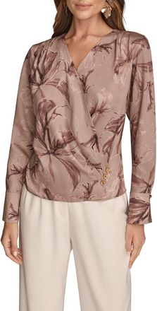 DKNY Floral Satin Surplice Top in Nolita Mul at Nordstrom, Size X-Large