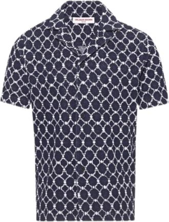 Orlebar Brown Mens Howell Geo Tile Shirt In Midnight Navy